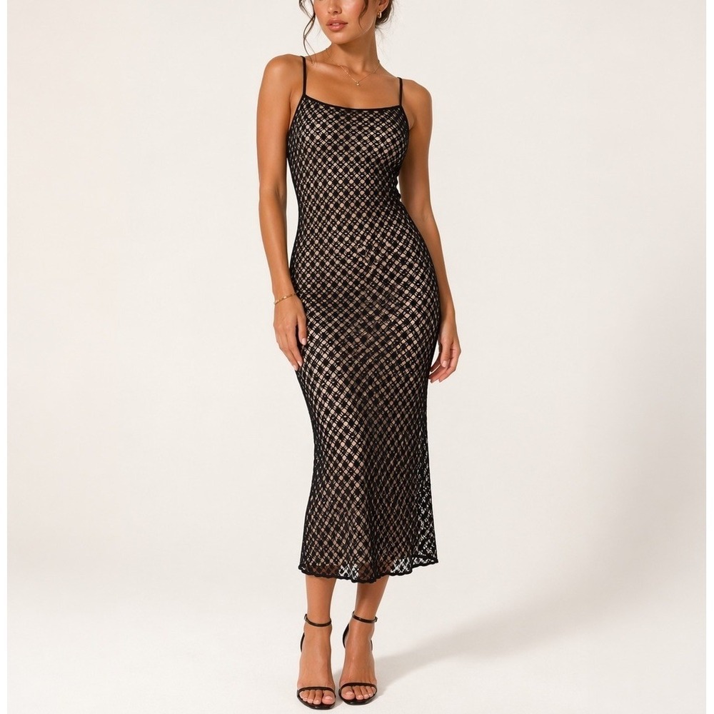 Laundry by Shelli Segal Dress Women 10 Black Crochet 90s Sexy Slip Fairy Whimisy